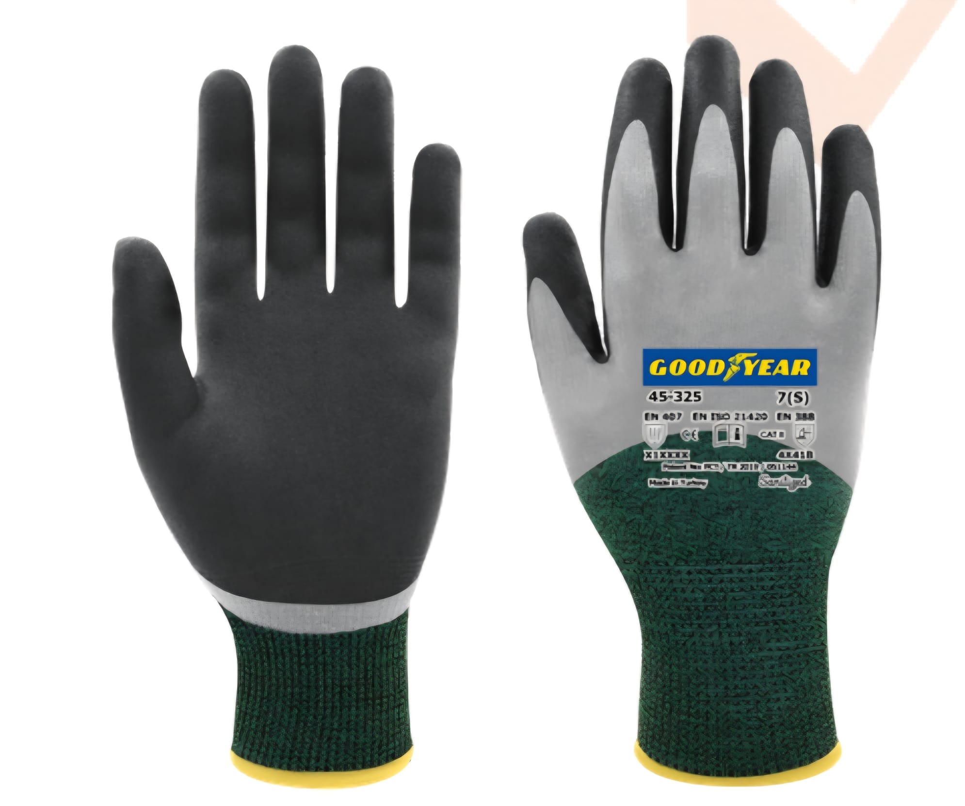 Yeşil astarlı, gri-siyah çift kaplı Goodyear 45-325 eldiven