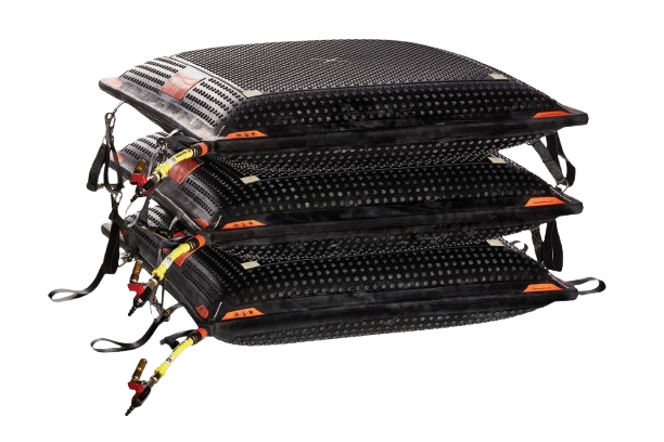 Stacked black pneumatic lifting bags