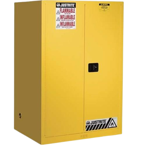 Yellow Justrite 341-litre self-closing flammable cabinet