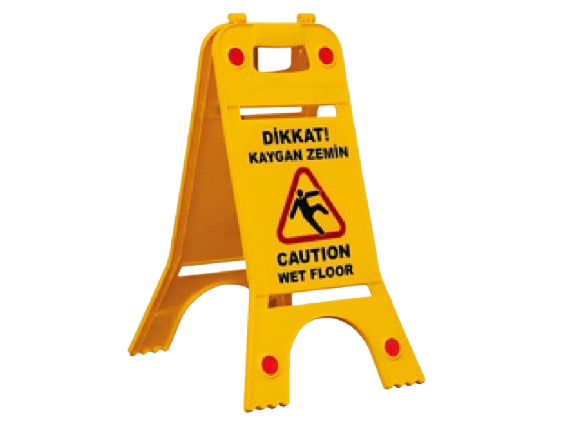 Yellow A-frame Caution Wet Floor warning sign