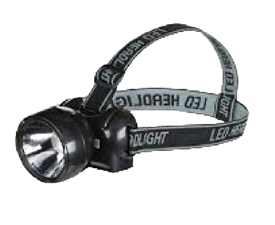 Black LED head torch with round lens