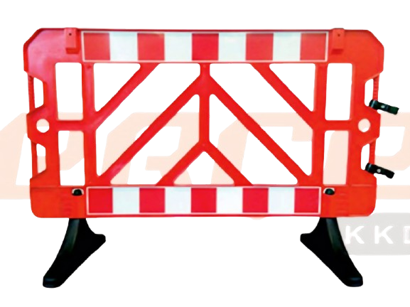 Red and white plastic panel barrier on feet