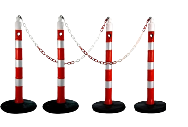 Red and white plastic chain between posts