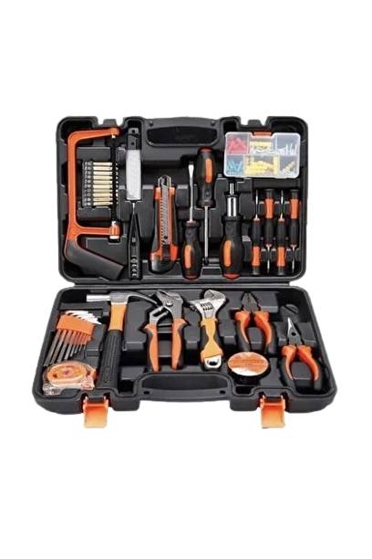 Professional hand tool set in black and orange case
