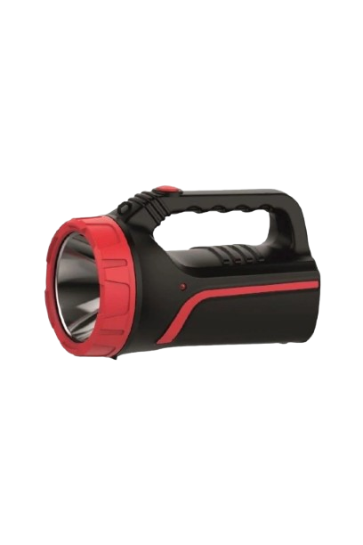 Black and red rechargeable handheld spotlight with handle