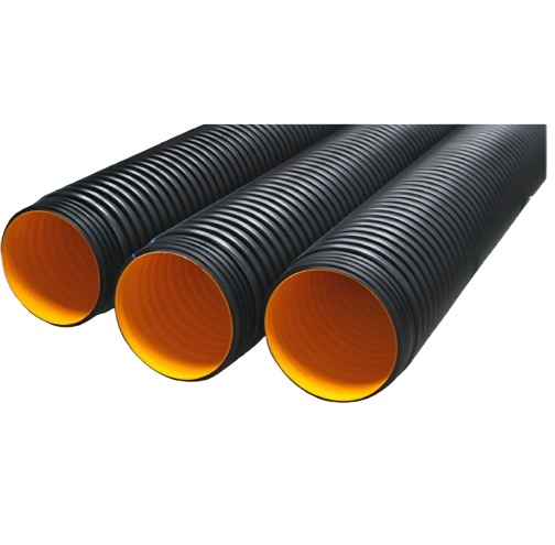 Corrugated HDPE pipes with black exterior and orange interior